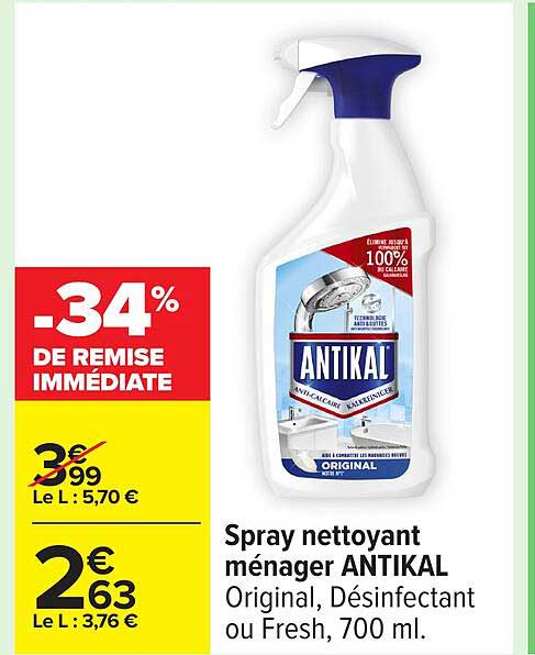 Spray nettoyant ménager ANTIKAL Original, Désinfectant ou Fresh, 700 ml