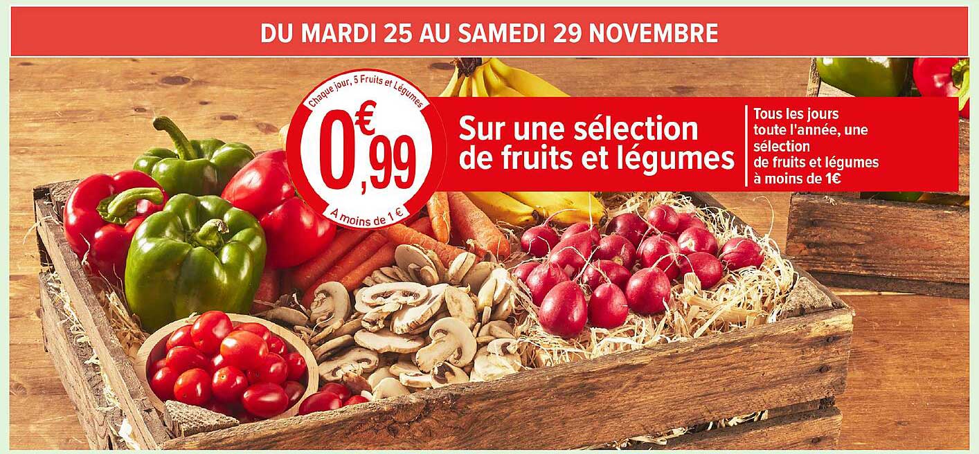 Sur une sélection de fruits et légumes