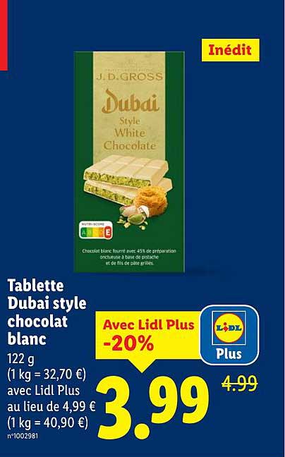 Tablette Dubai style chocolat blanc
