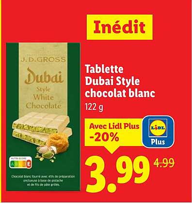 Tablette Dubai Style chocolat blanc