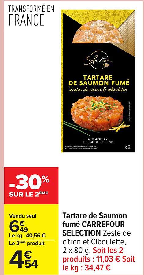 Tartare de Saumon fumé CARREFOUR SELECTION Zestes de citron et Ciboulette, 2 x 80 g