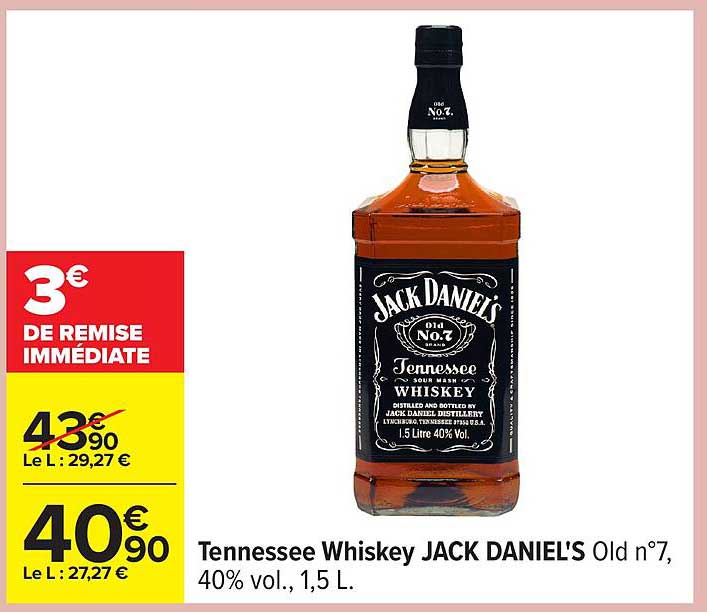 Tennessee Whiskey JACK DANIEL'S Old n°7, 40% vol., 1,5 L.