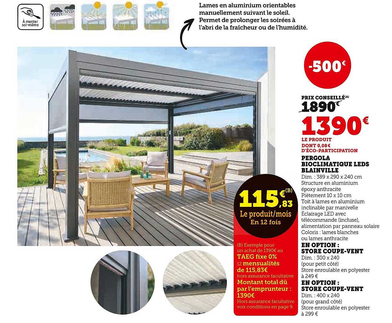 PERGOLA BIOCLIMATIQUE LEDS BLAINVILLE
