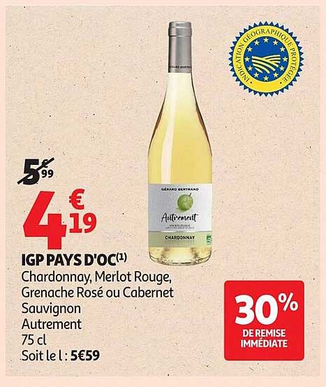 Promo Igp Vin Rouge Pays D'oc Cabernet Sauvignon Bio 2024 