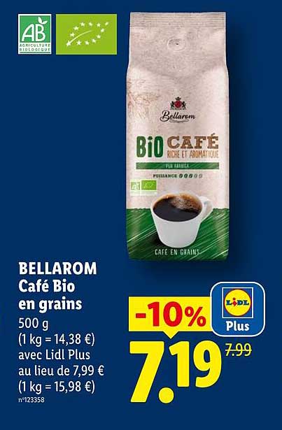 BELLAROM Café Bio en grains 500 g