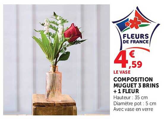 COMPOSITION MUGUET 3 BRINS + 1 FLEUR