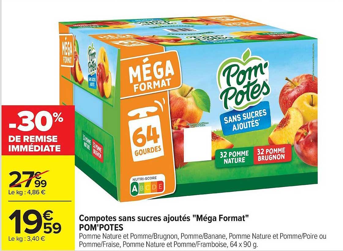 Compotes sans sucres ajoutés "MÉGA FORMAT" POM'POTES