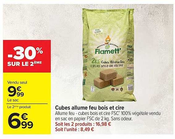 Cubes allume feu bois et cire