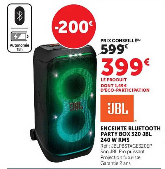 ENCEINTE BLUETOOTH PARTY BOX 320 JBL 240 W RMS