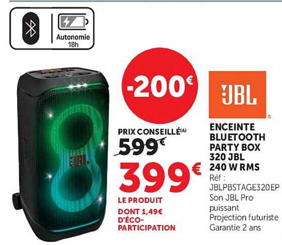 ENCEINTE BLUETOOTH PARTY BOX 320 JBL 240 W RMS