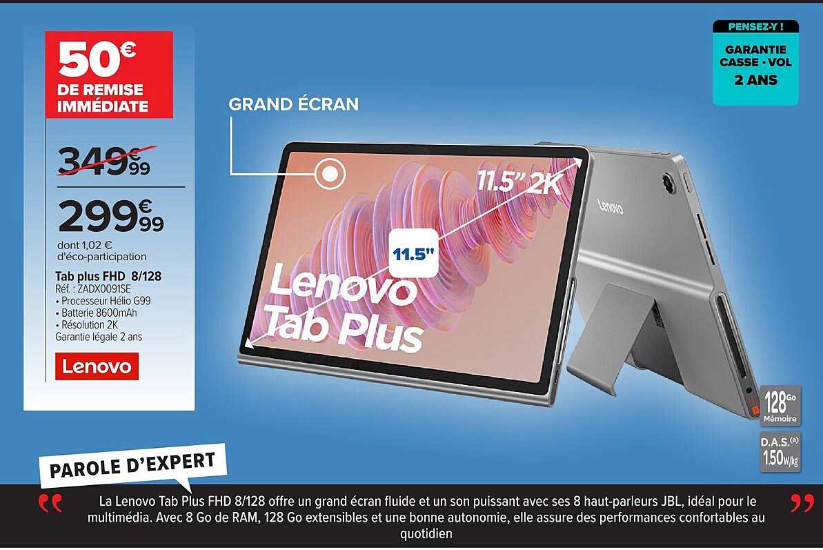Tab Lexvoid Plus Promo Lenovo Tab Plus Fhd 8/128 chez Carrefour - 123Catalogue.fr