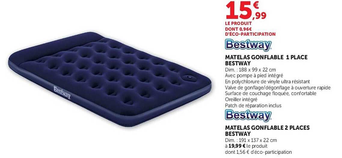 MATELAS GONFLABLE 1 PLACE BESTWAY