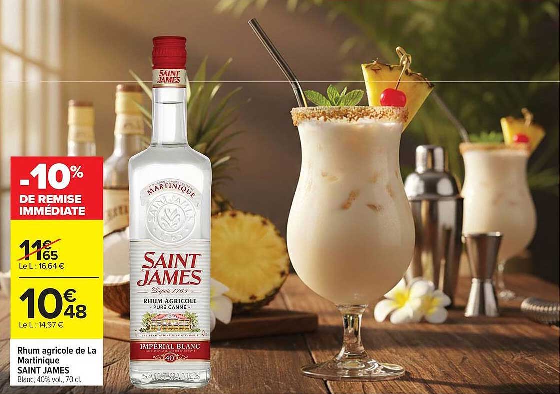 Rhum agricole de La Martinique SAINT JAMES Blanc, 40% vol., 70 cl.