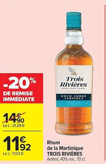 Rhum de la Martinique TROIS RIVIERES Ambré, 40% vol., 70 cl.