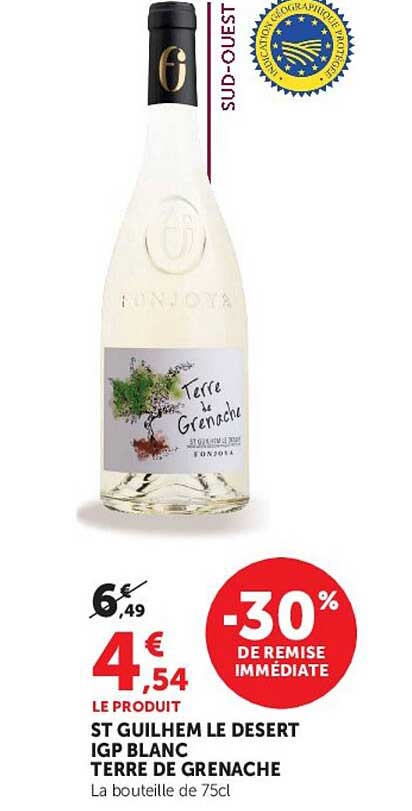 ST GUILHEM LE DESERT IGP BLANC TERRE DE GRENACHE
