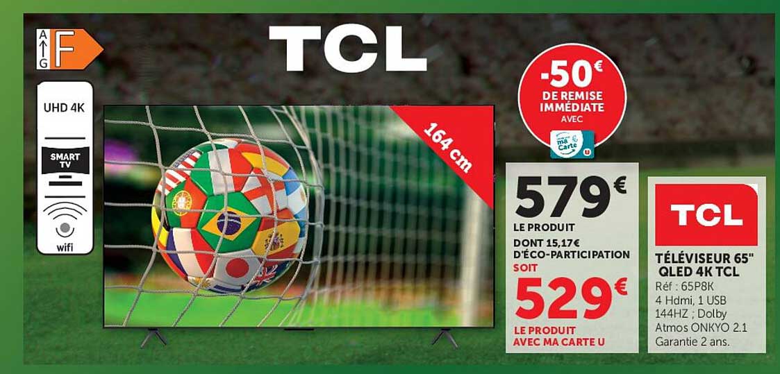 TÉLÉVISEUR 65" QLED 4K TCL