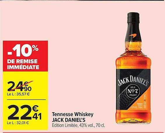 Tennessee Whiskey JACK DANIEL'S Edition Limitée, 43% vol., 70 cl.