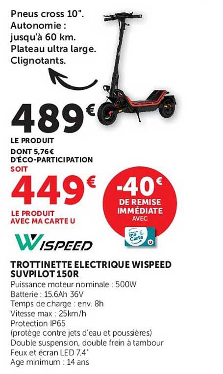 TROTINETTE ELECTRIQUE WISPEED SUPVILOT 150R
