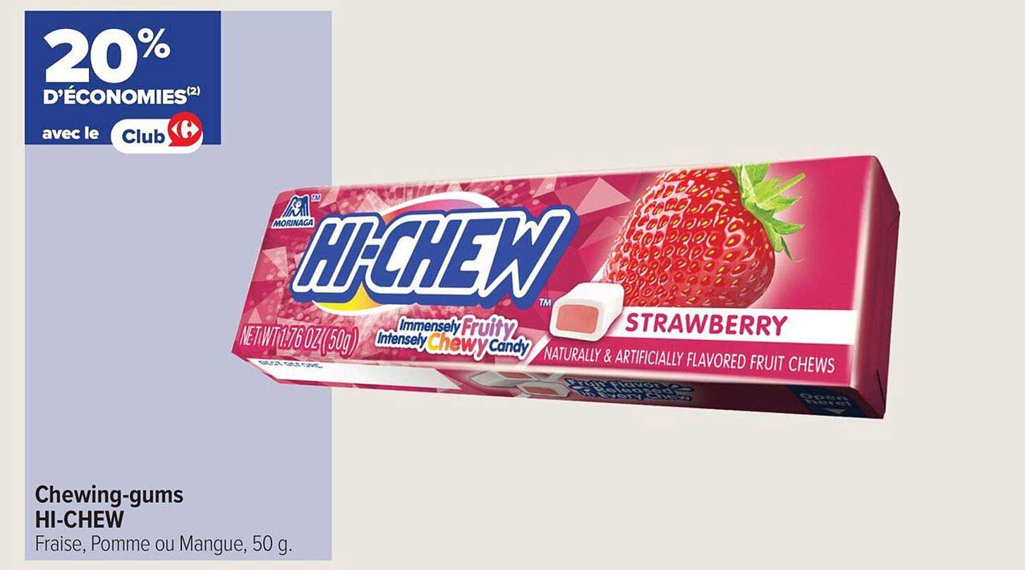 Chewing-gums HI-CHEW Fraise, Pomme ou Mangue, 50 g.