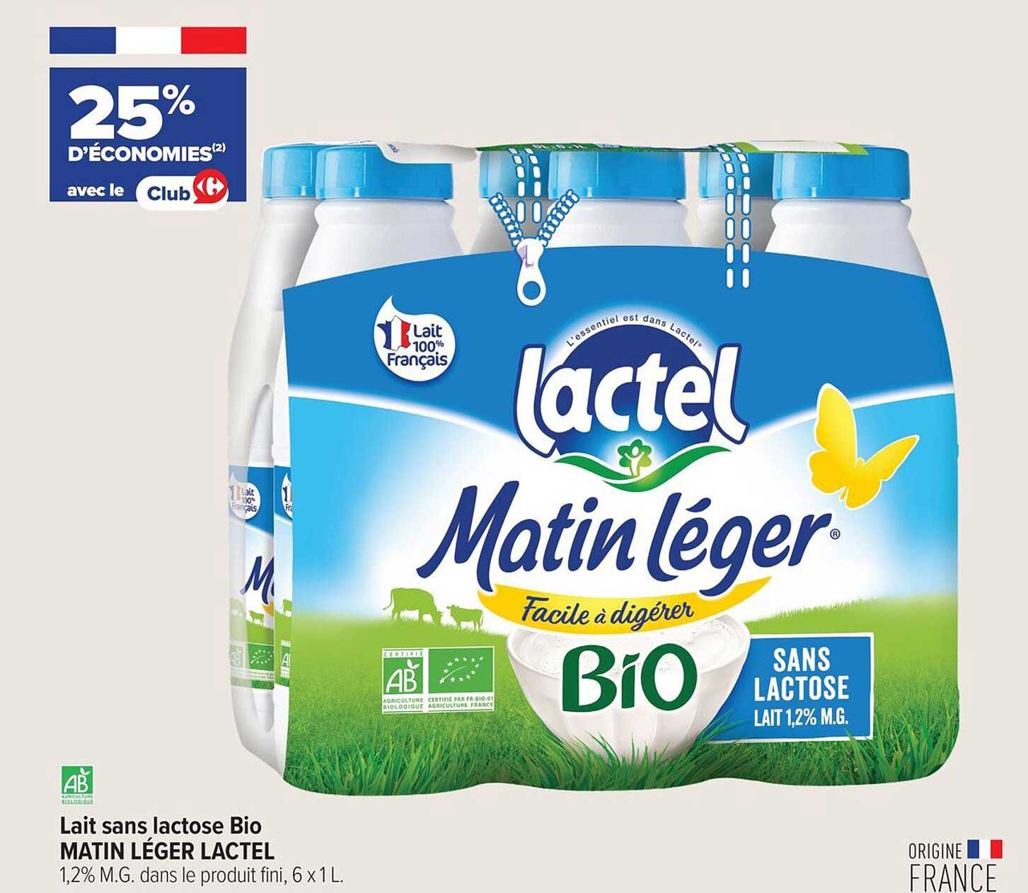 Lait sans lactose Bio MATIN LÉGER LACTEL