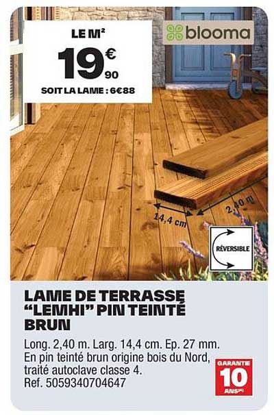 LAME DE TERRASSE “LEMH”I PIN TEINTÉ BRUN