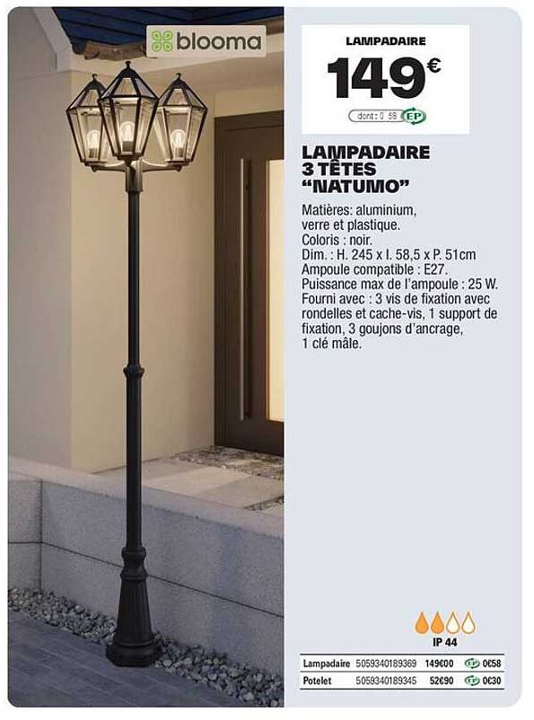 LAMPADAIRE 3 TÊTES "NATUMO"