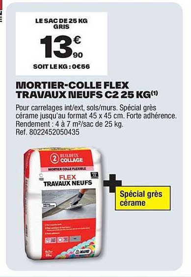 MORTIER-COLLE FLEX TRAVAUX NEUFS C2 25 KG