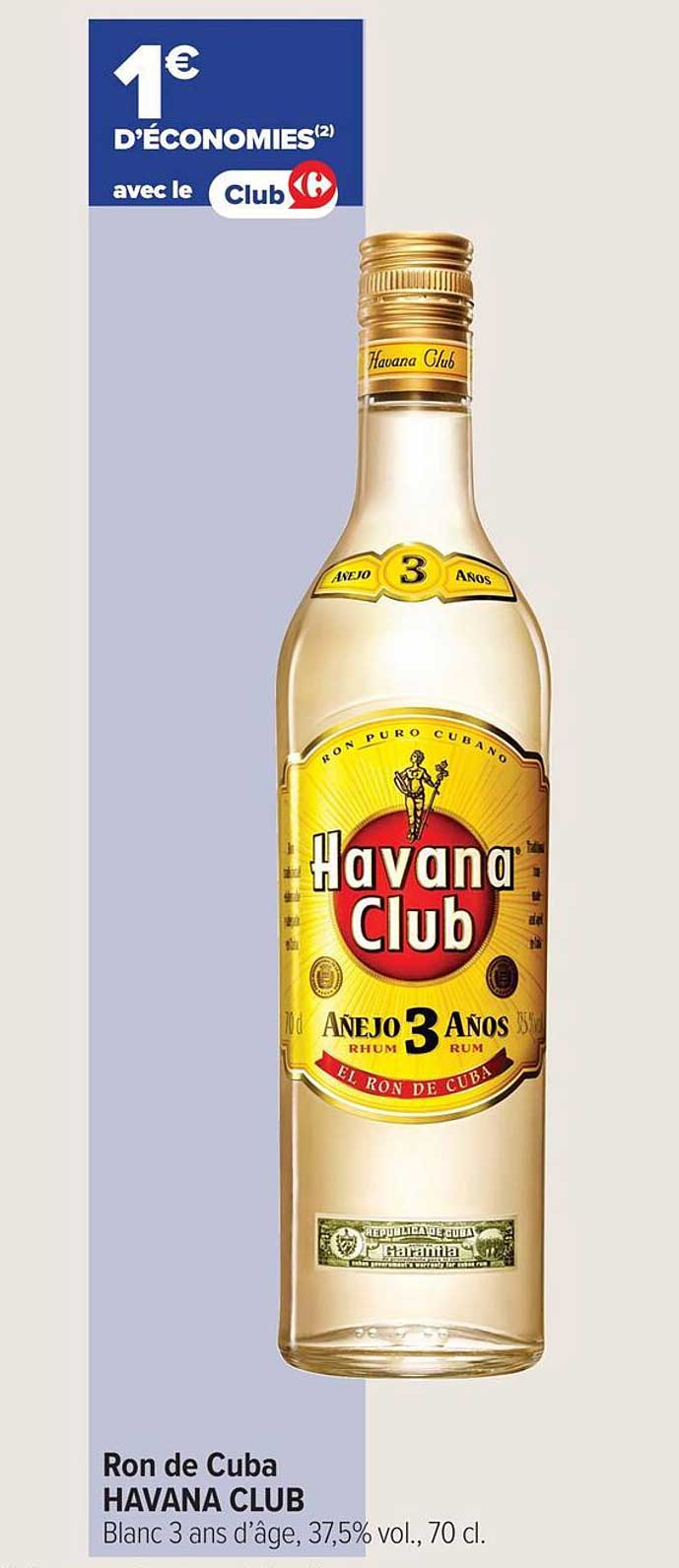 Ron de Cuba HAVANA CLUB Blanc 3 ans d’âge, 37,5% vol., 70 cl
