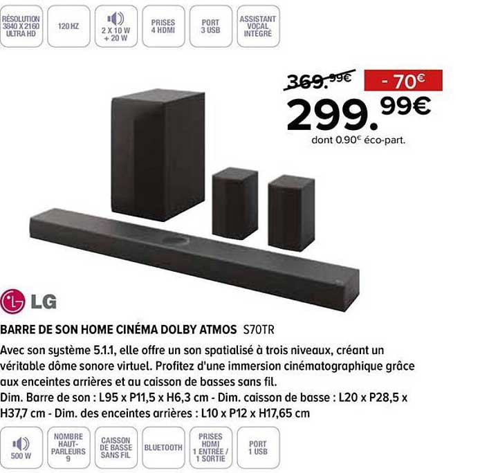 BARRE DE SON HOME CINÉMA DOLBY ATMOS S70TR