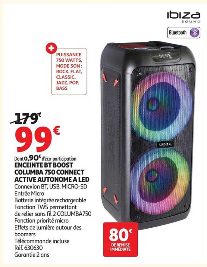 ENCEINTE BT BOOST COLUMBA 750 CONNECT ACTIVE AUTONOME A LED