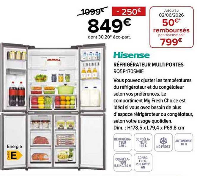 Hisense RÉFRIGÉRATEUR MULTIPORTES RQ5P470SMIE