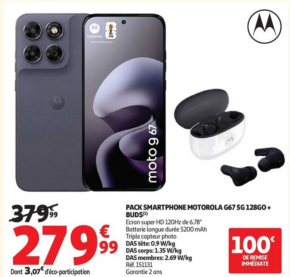 PACK SMARTPHONE MOTOROLA G67 5G 128GO + BUDS