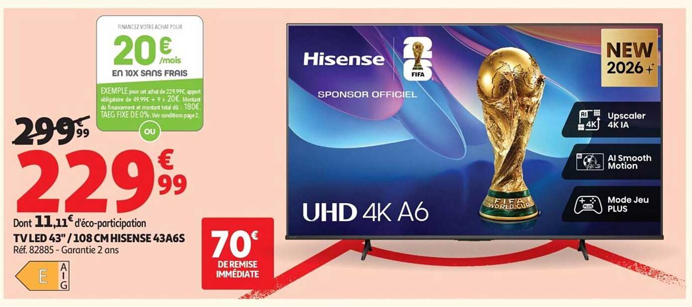 TV LED 43'' / 108 CM HISENSE 43A6GS