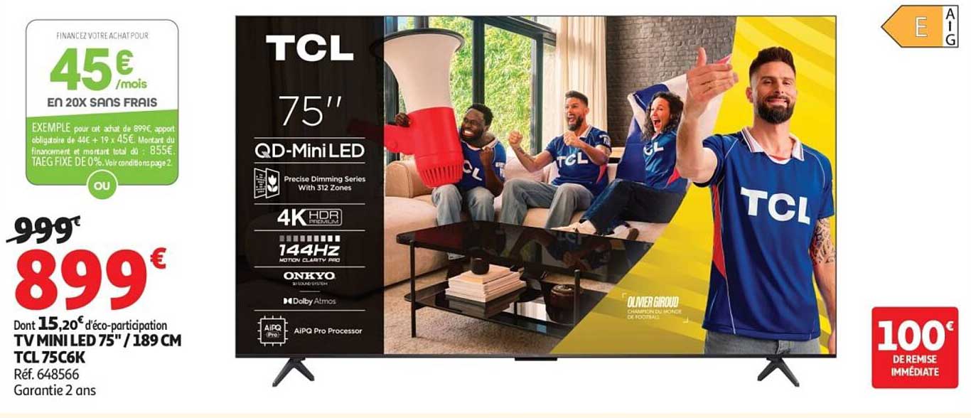 TV MINI LED 75'' / 189 CM TCL 75C6K