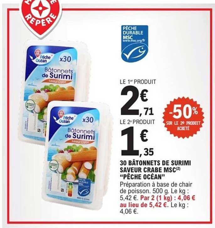 30 BÂTONNETS DE SURIMI SAVEUR CRABE MSC “PÊCHE OCÉAN”