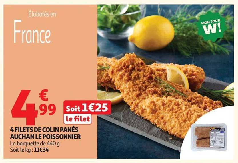 4 FILETS DE COLIN PANÉS AUCHAN LE POISSONNIER