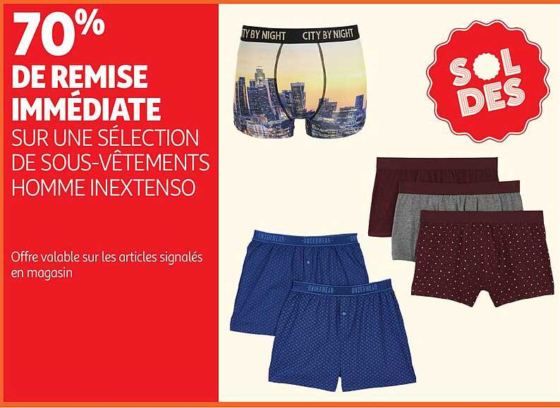 70% DE REMISE IMMÉDIATE SUR UNE SÉLECTION DE SOUS-VÊTEMENTS HOMME INEXTENSO