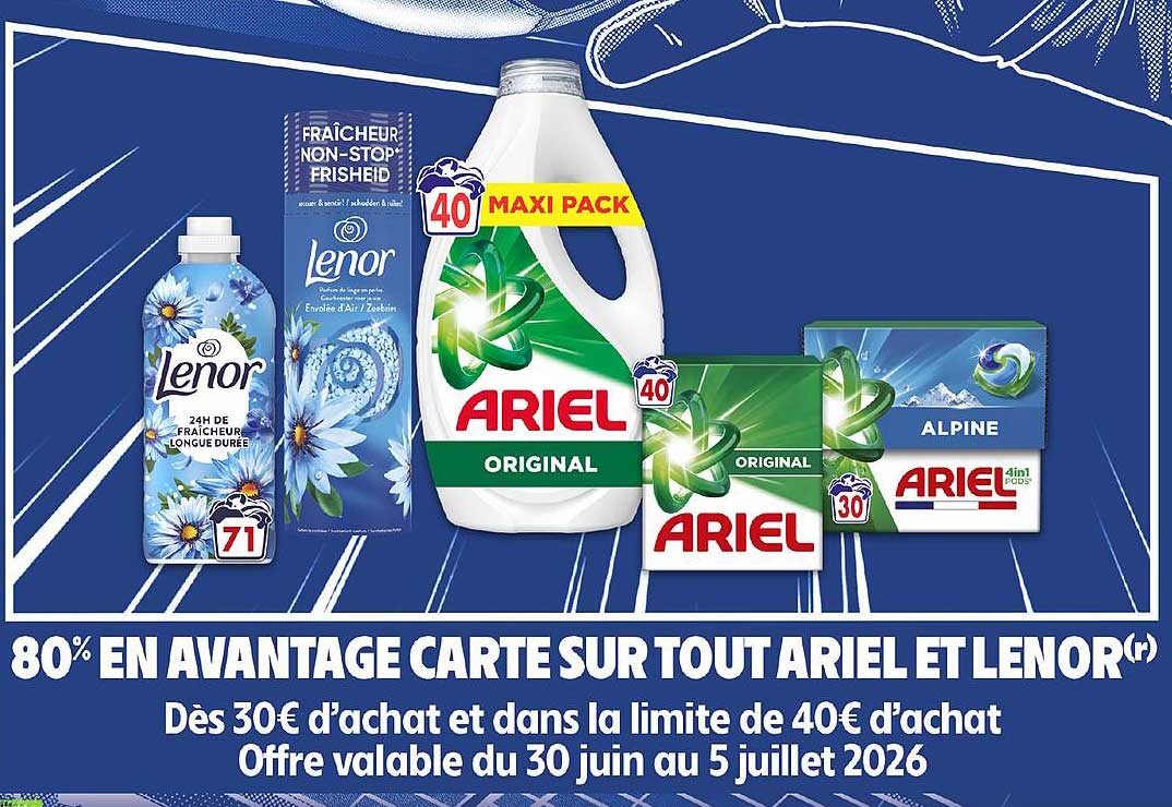 80% EN AVANTAGE CARTE SUR TOUT ARIEL ET LENOR(r)