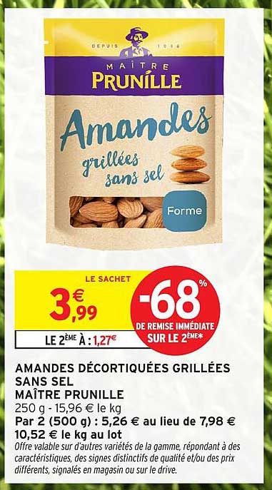 AMANDES DÉCORTIQUÉES GRILLÉES SANS SEL MAÎTRE PRUNILLE
