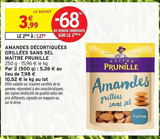 AMANDES DÉCORTIQUÉES GRILLÉES SANS SEL MAÎTRE PRUNILLE
