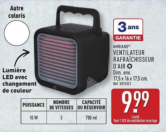 AMBIANO VENTILATEUR RAFRAÎCHISSEUR D’AIR