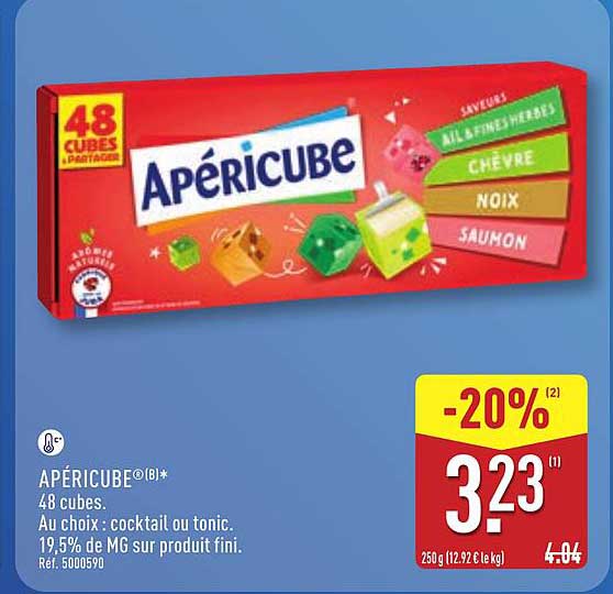 APÉRICUBE®(B)* 48 cubes. Au choix : cocktail ou tonic, 19,5% de MG sur produit fini. Réf. 5000590