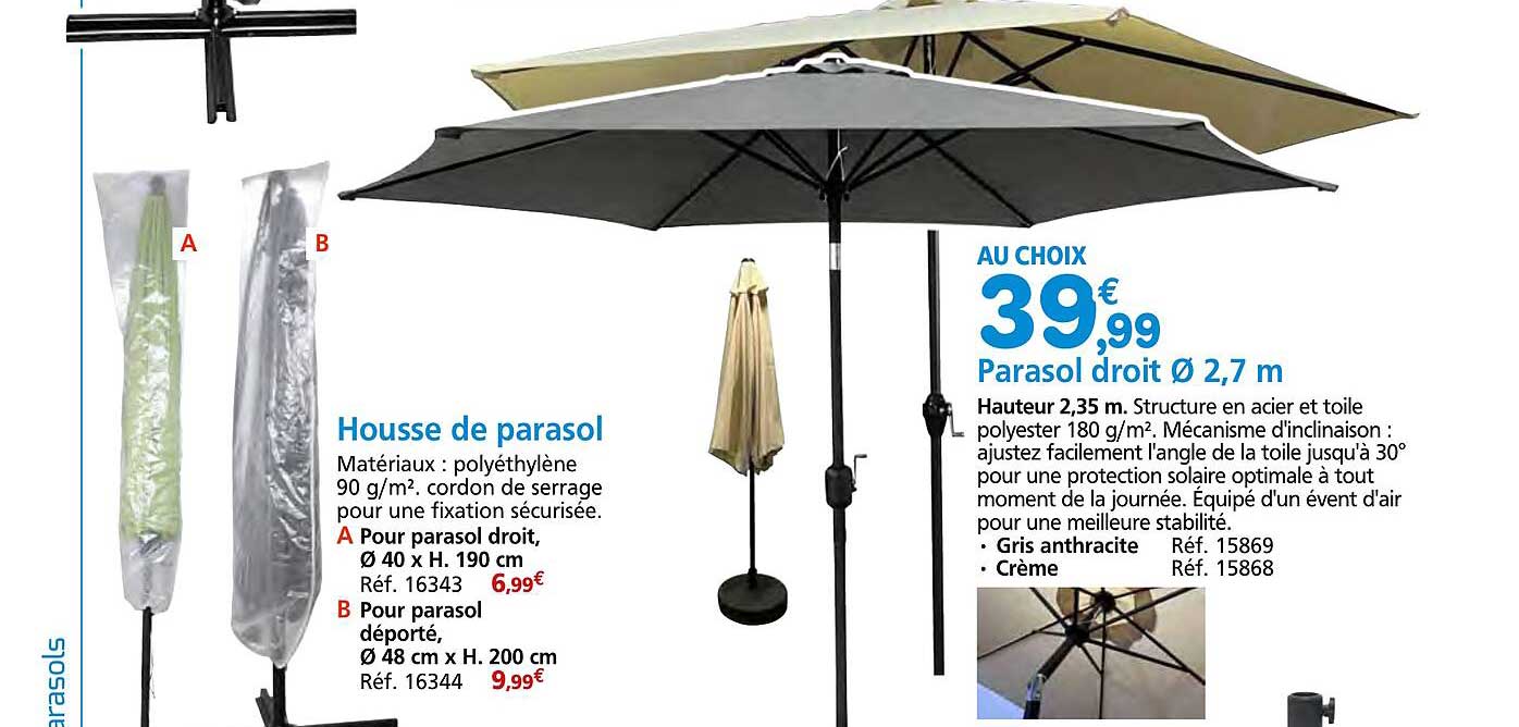 AU CHOIX 39€99 Parasol droit Ø 2,7 m