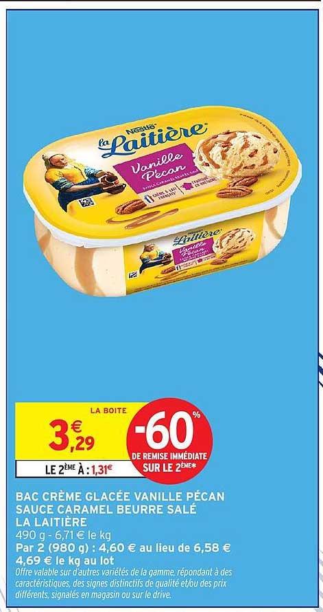 BAC CRÈME GLACÉE VANILLE PECAN SAUCE CARAMEL BEURRE SALÉ LA LAITIÈRE