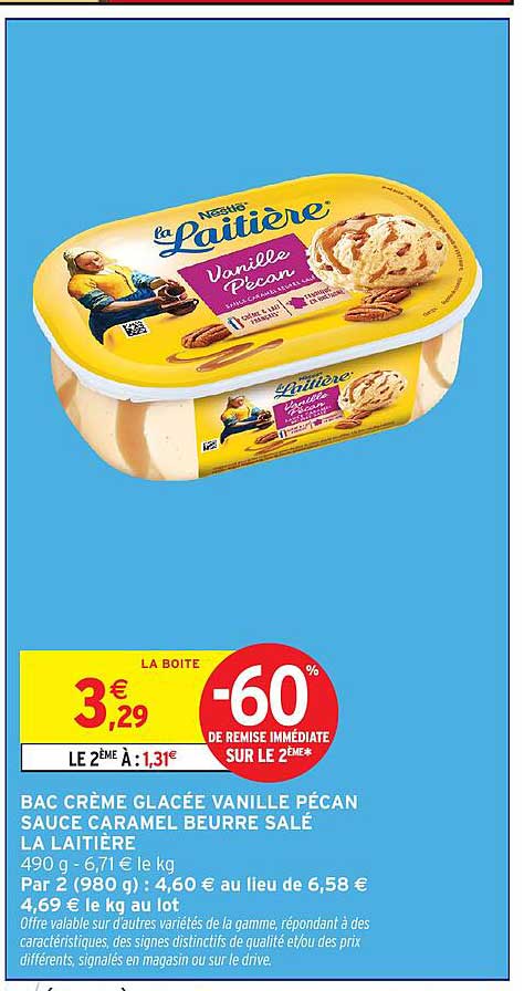 BAC CRÈME GLACÉE VANILLE PÉCAN SAUCE CARAMEL BEURRE SALÉ LA LAITIÈRE