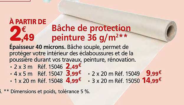 Bâche de protection peinture 36 g/m²**