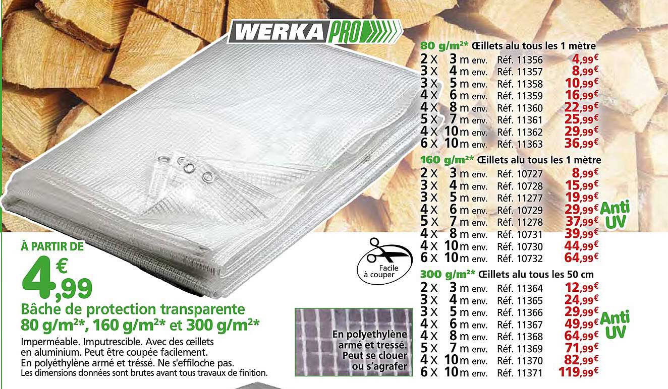 Bâche de protection transparente 80 g/m²*, 160 g/m²* et 300 g/m²*