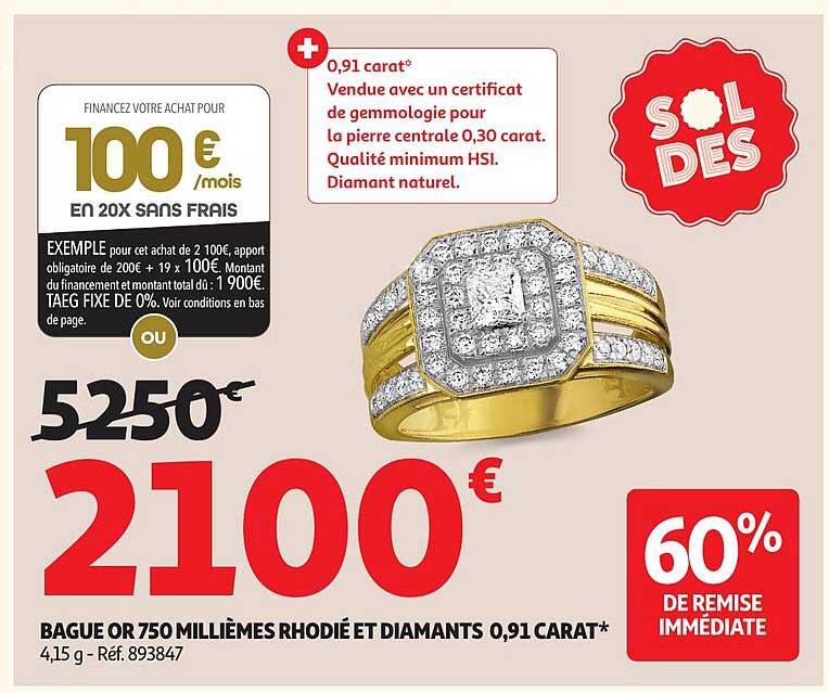 BAGUE OR 750 MILLIÈMES RHODIÉE ET DIAMANTS 0,91 CARAT*