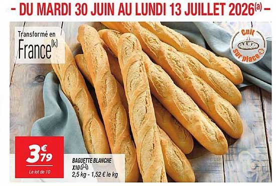 BAGUETTE BLANCHE X10 2,5 kg - 1,52 € le kg