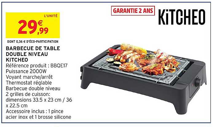 BARBECUE DE TABLE DOUBLE NIVEAU KITCHÉO